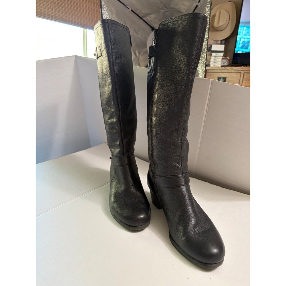 Naturalizer Kastle Black Leather Wide Calf Tall Boots Block Heel Womens 8W WC